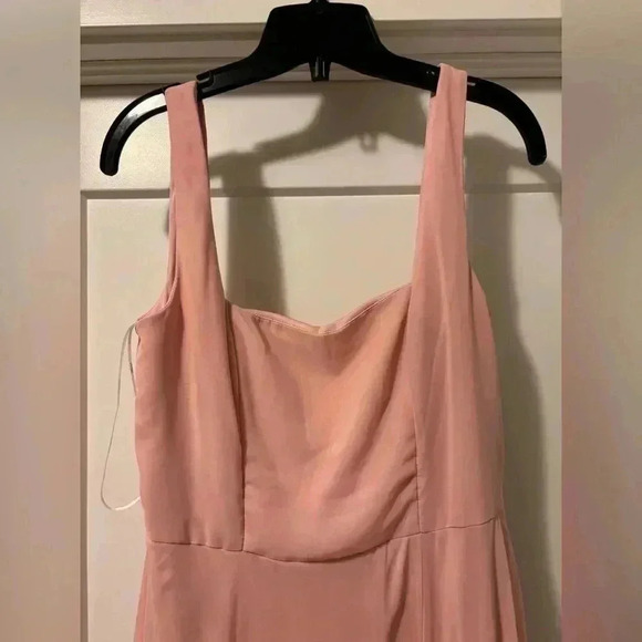 SQUARE NECK CHIFFON MAXI DRESS WITH CIRCLE SKIRT IN ROSE - PANTONE ROSE  QUARTZ - Picture 8 of 12